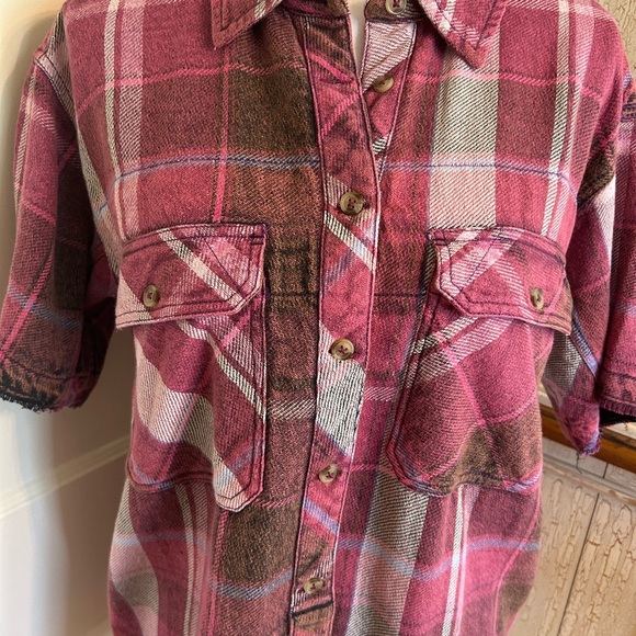 We the Free Vintage Crush Flannel Short Sleeve Top - Picture 2 of 13